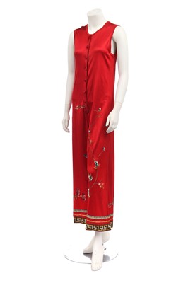 Lot 193 - A Jean Paul Gaultier embroidered red jersey jumpsuit, circa 1994