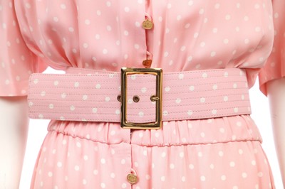 Lot 43 - A Chanel polka-dot printed pink crêpe dress, 1980s