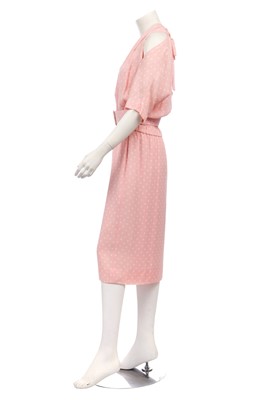 Lot 43 - A Chanel polka-dot printed pink crêpe dress, 1980s