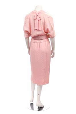 Lot 43 - A Chanel polka-dot printed pink crêpe dress, 1980s