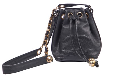 Lot 3 - A Chanel black leather bucket bag, circa 1988