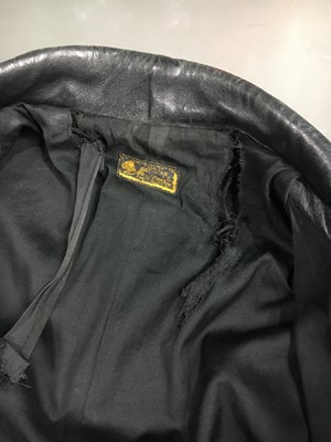 Lot 77 - Jordan's well-worn vintage black leather jacket with heart padlock attached to zip pull