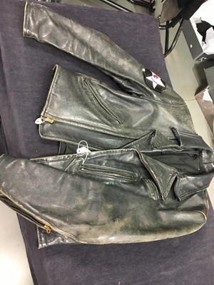 Lot 77 - Jordan's well-worn vintage black leather jacket with heart padlock attached to zip pull