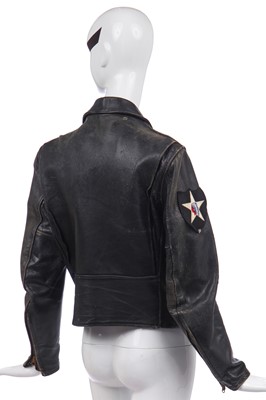 Lot 77 - Jordan's well-worn vintage black leather jacket with heart padlock attached to zip pull