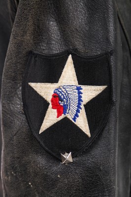 Lot 77 - Jordan's well-worn vintage black leather jacket with heart padlock attached to zip pull