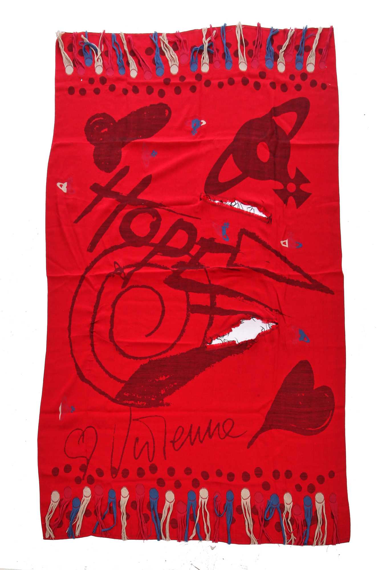 Lot 74 - Jordan's Vivienne Westwood red wool 'blanket' wrap, modern