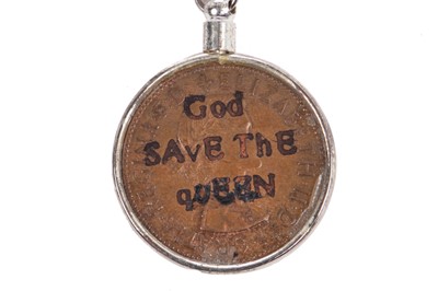 Lot 70 - Jordan's custom-made 'Britannia' penny necklace on silver-coloured metal chain, date unknown