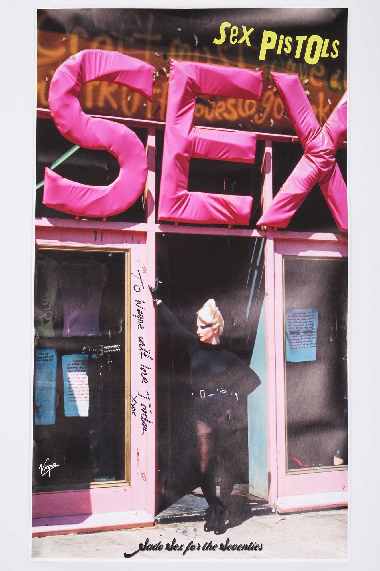 Lot 96 - A 'Sex Pistols' poster signed by Jordan, date unknown