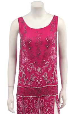 Lot 264 - A beaded raspberry-pink chiffon flapper dress, circa 1926