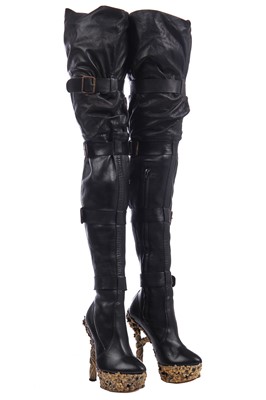Lot 505 - A pair of Alexander McQueen black leather thigh-high boots, 'Angels & Demons' collection, Autumn-Winter 2010-11