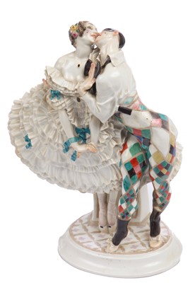 Lot 344 - A Meissen style figural group of Karsavina & Nijinsky as Harlequin & Columbine