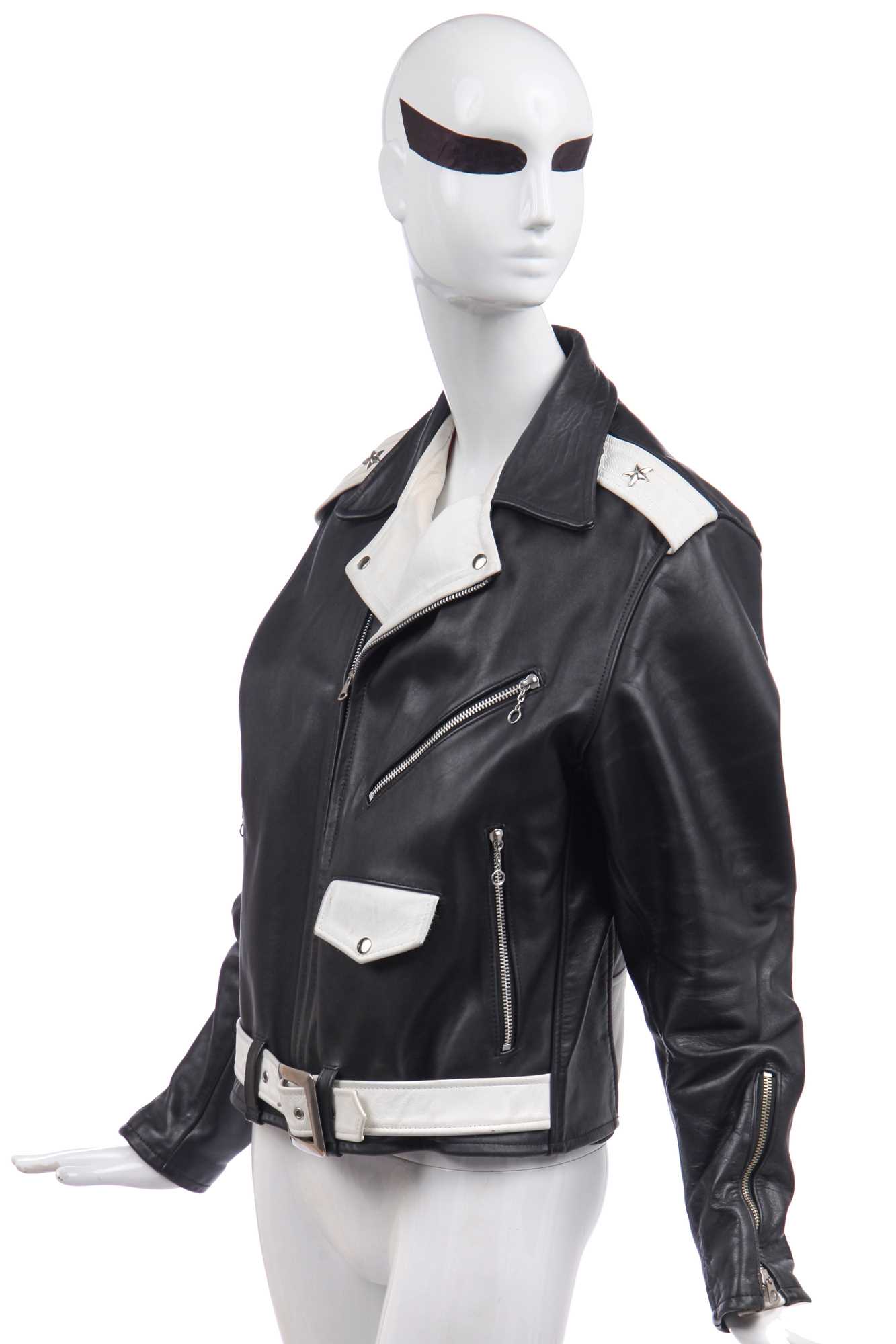 Lot 76 - Jordan's black and white leather jacket, circa 2015