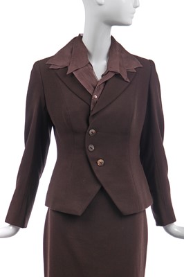 Lot 105 - A Christian Dior by John Galliano couture brown moss-crêpe suit, Autumn-Winter 2001-02