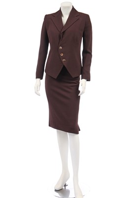 Lot 106 - A Christian Dior by John Galliano haute couture brown moss-crêpe suit, Spring-Summer 2001