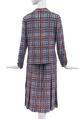 Lot 13 - A Chanel couture printed check silk two-piece ensemble, 1970s