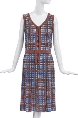 Lot 13 - A Chanel couture printed check silk two-piece ensemble, 1970s