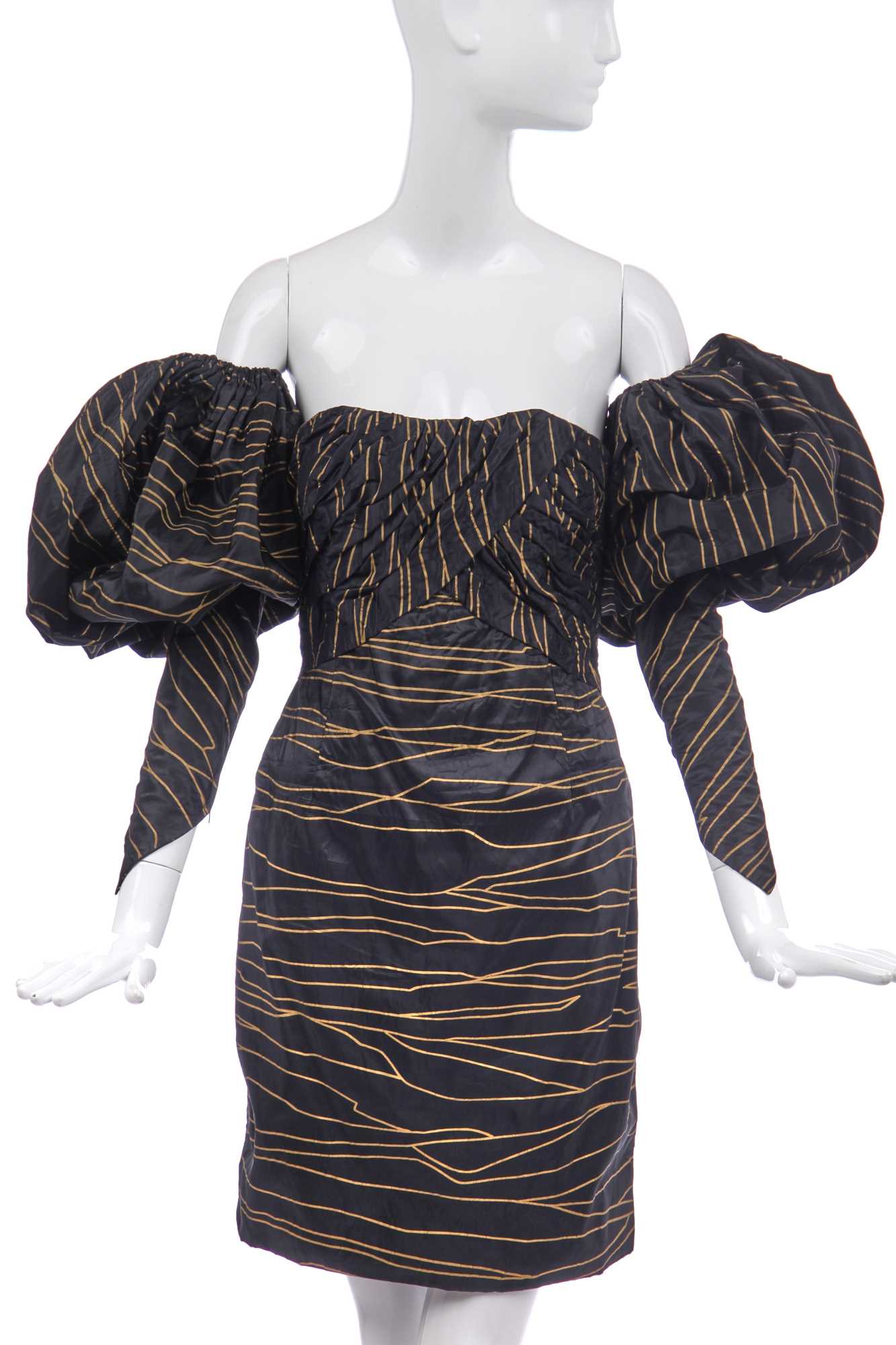 Lot 28 - A Chanel gold striped taffeta cocktail dress, Autumn-Winter 1986-87