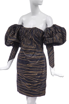 Lot 28 - A Chanel gold striped taffeta cocktail dress, Autumn-Winter 1986-87