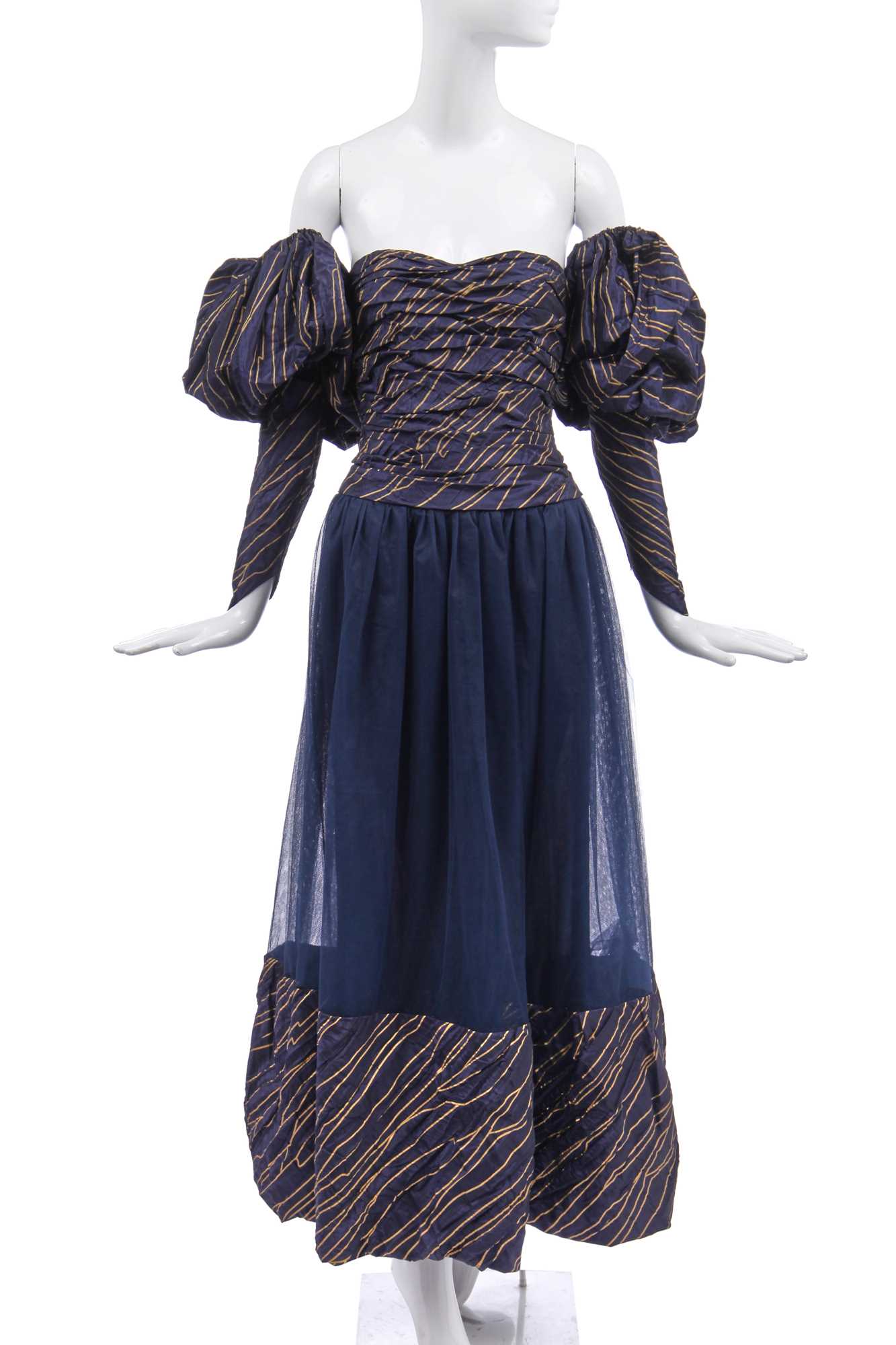 Lot 23 - A Chanel gold striped taffeta and tulle ballgown, Autumn-Winter 1986-87