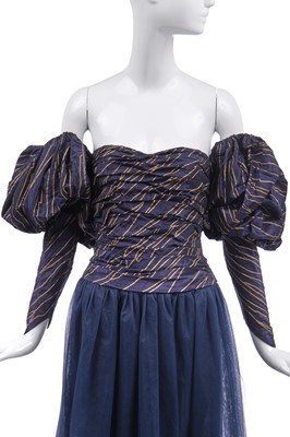 Lot 23 - A Chanel gold striped taffeta and tulle ballgown, Autumn-Winter 1986-87