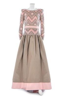 Lot 185 - A Valentino couture grey taffeta and pink beaded ball gown, circa 1983