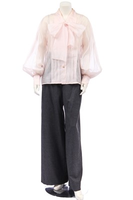 Lot 27 - A Chanel pink organza blouse and grey trousers, 1980s