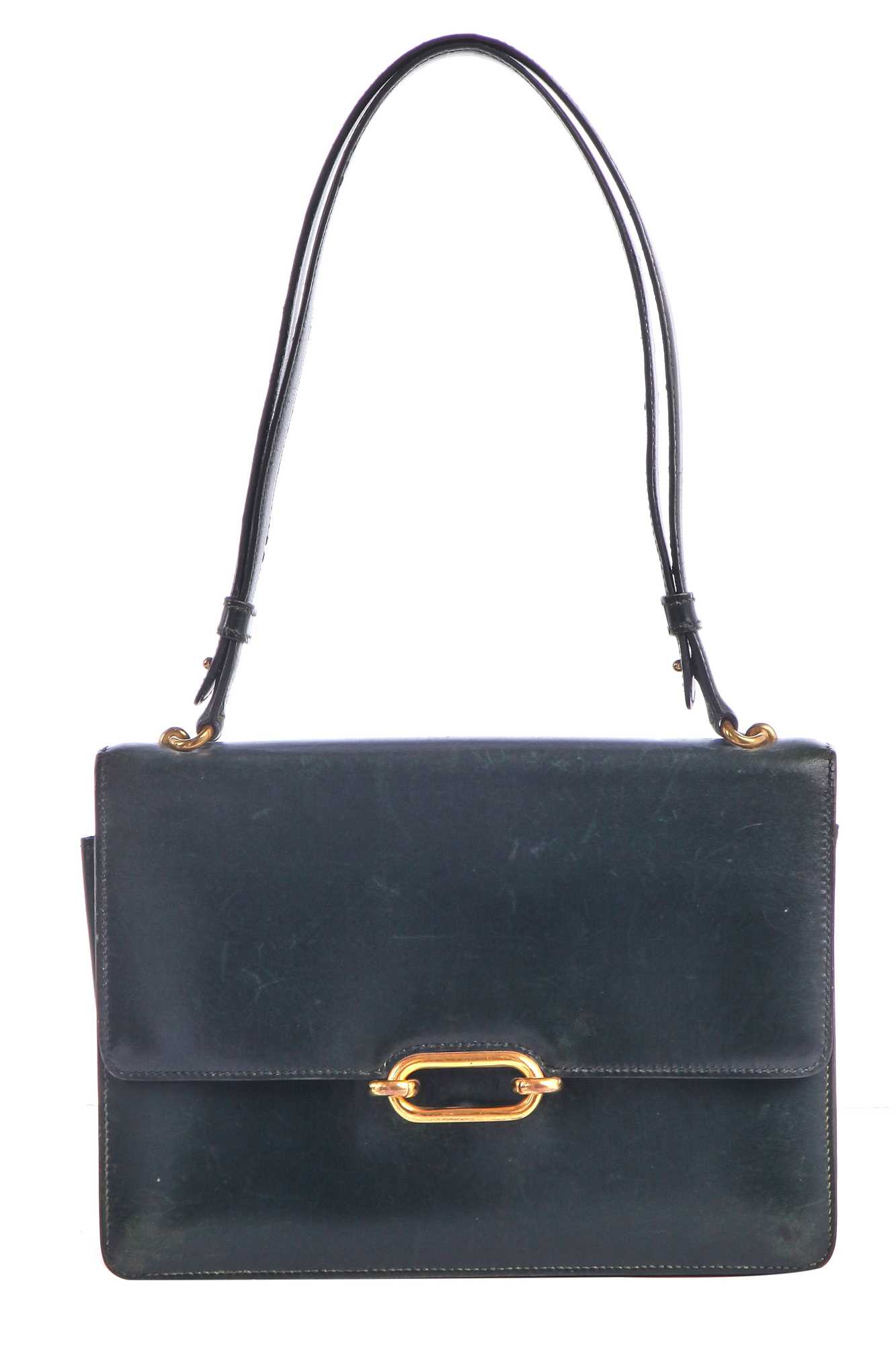 Lot 54 - An Hermès Fonsbelle bag in dark green Box leather, late 1960s
