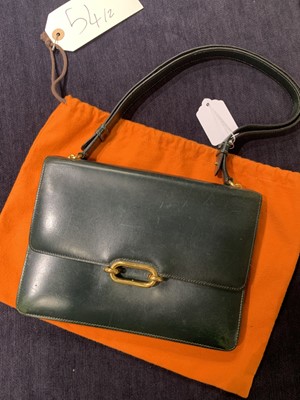 Lot 54 - An Hermès Fonsbelle bag in dark green Box leather, late 1960s