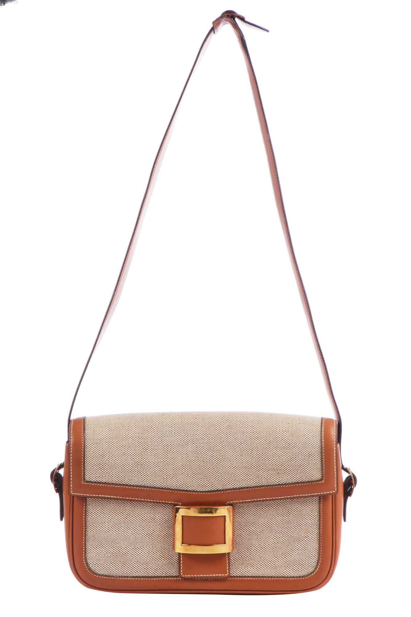 Lot 53 - An Hermès canvas and natural leather shoulder bag, 1960s
