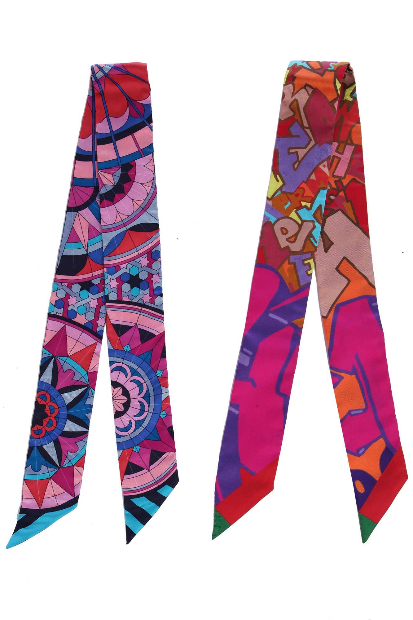 Lot 58 - Two Hermès printed silk Twillies, modern
