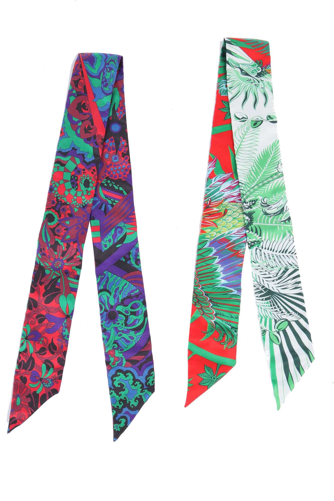 Lot 59 - Two Hermès printed silk Twillies, modern
