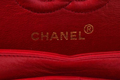 Lot 2 - A Chanel quilted red lambskin leather classic double-flap bag, 1991-94