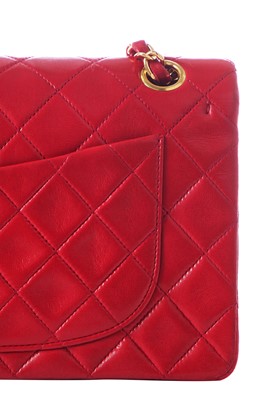 Lot 2 - A Chanel quilted red lambskin leather classic double-flap bag, 1991-94