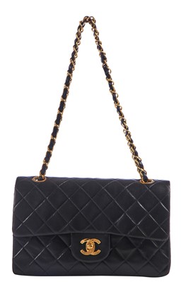 Lot 10 - A Chanel quilted black lambskin leather classic double-flap bag, 1994-96
