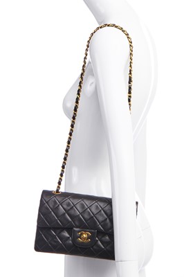 Lot 10 - A Chanel quilted black lambskin leather classic double-flap bag, 1994-96