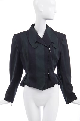Lot 152 - A John Galliano black and green striped jacket,  'Fencing' collection, Autumn-Winter 1990-91