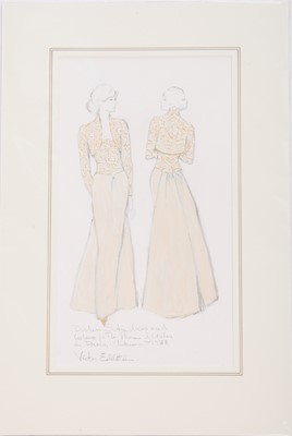 Lot 364 - Victor Edelstein sketch of Princess Diana's gold satin evening gown