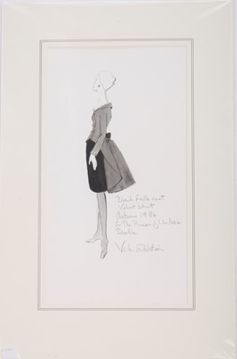 Lot 367 - Victor Edelstein fashion sketch of Princess Diana's black silk evening coat