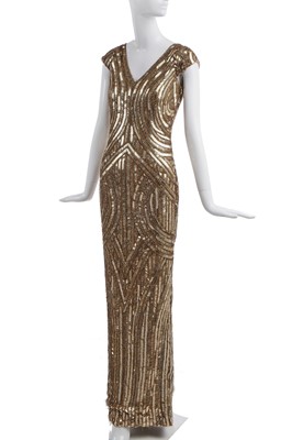 Lot 99 - A fine Alexander McQueen gold embroidered and sequined evening dress, 'In Memory of Elizabeth Howe, Salem 1692' or 'Witches of Salem' collection, Autumn-Winter 2007