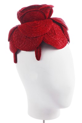 Lot 229 - A Christian Dior red straw 'Rose' toque, circa 1958