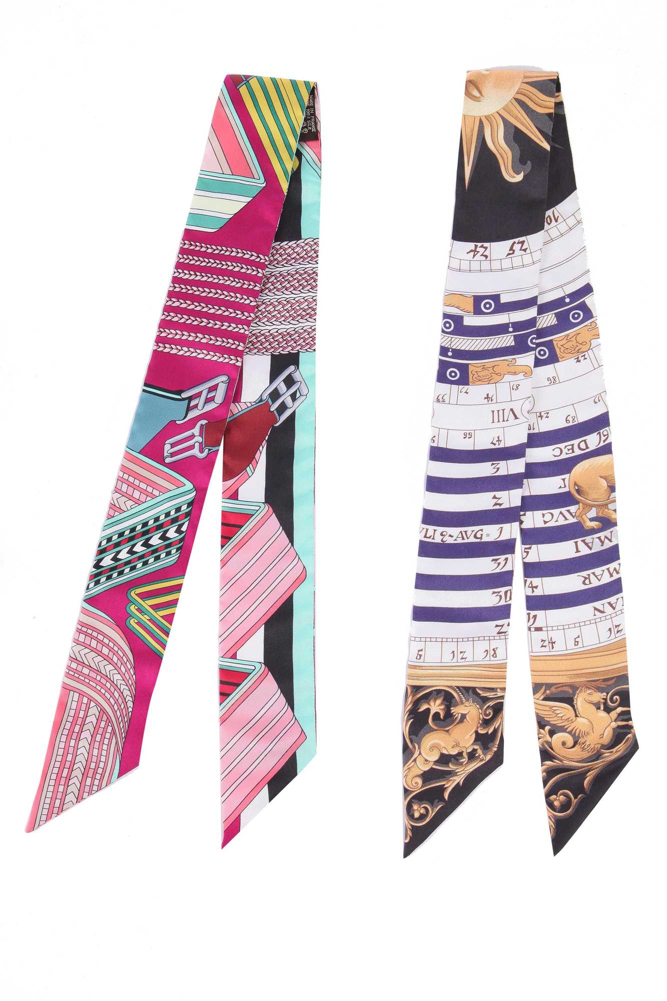 Lot 60 - Two Hermès printed silk Twillies, modern