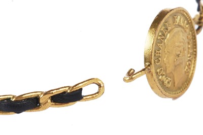Lot 37 - A Chanel woven leather gilt chain bracelet, 1995