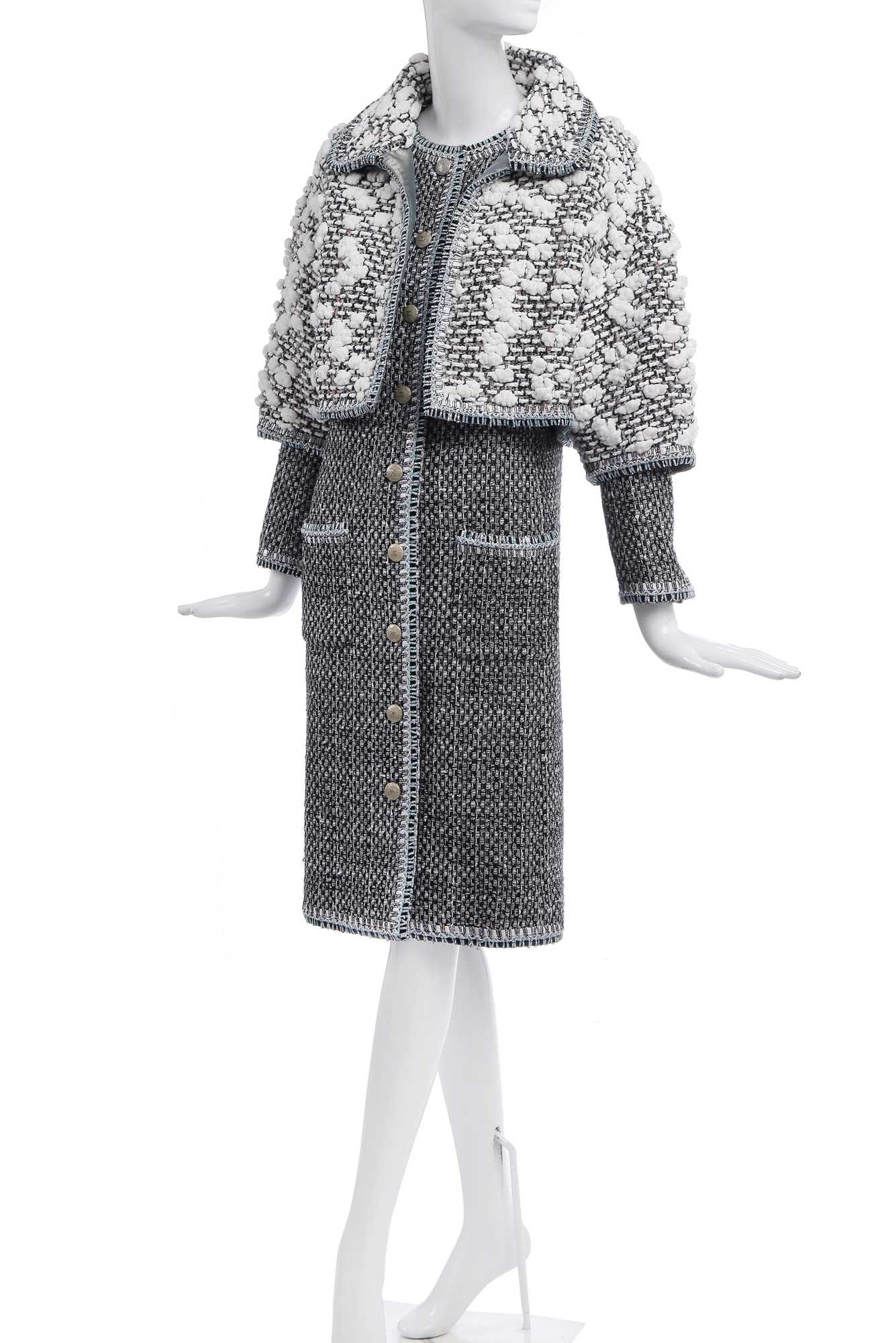 Lot 14 - A Chanel silver fantasy tweed ensemble, 'Shopping Centre' collection, Autumn-Winter 2014-15