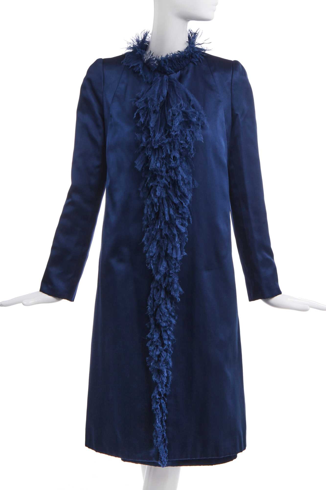 Lot 25 - A Chanel couture navy satin cocktail gown and matching coat, early 1970s