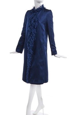 Lot 25 - A Chanel couture navy satin cocktail gown and matching coat, early 1970s