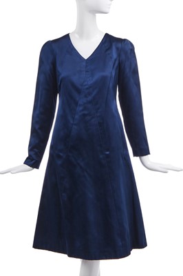 Lot 25 - A Chanel couture navy satin cocktail gown and matching coat, early 1970s