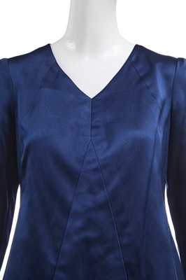 Lot 25 - A Chanel couture navy satin cocktail gown and matching coat, early 1970s