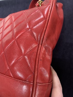 Lot 3 - A Chanel quilted red lambskin leather Chandra bag, 1980s
