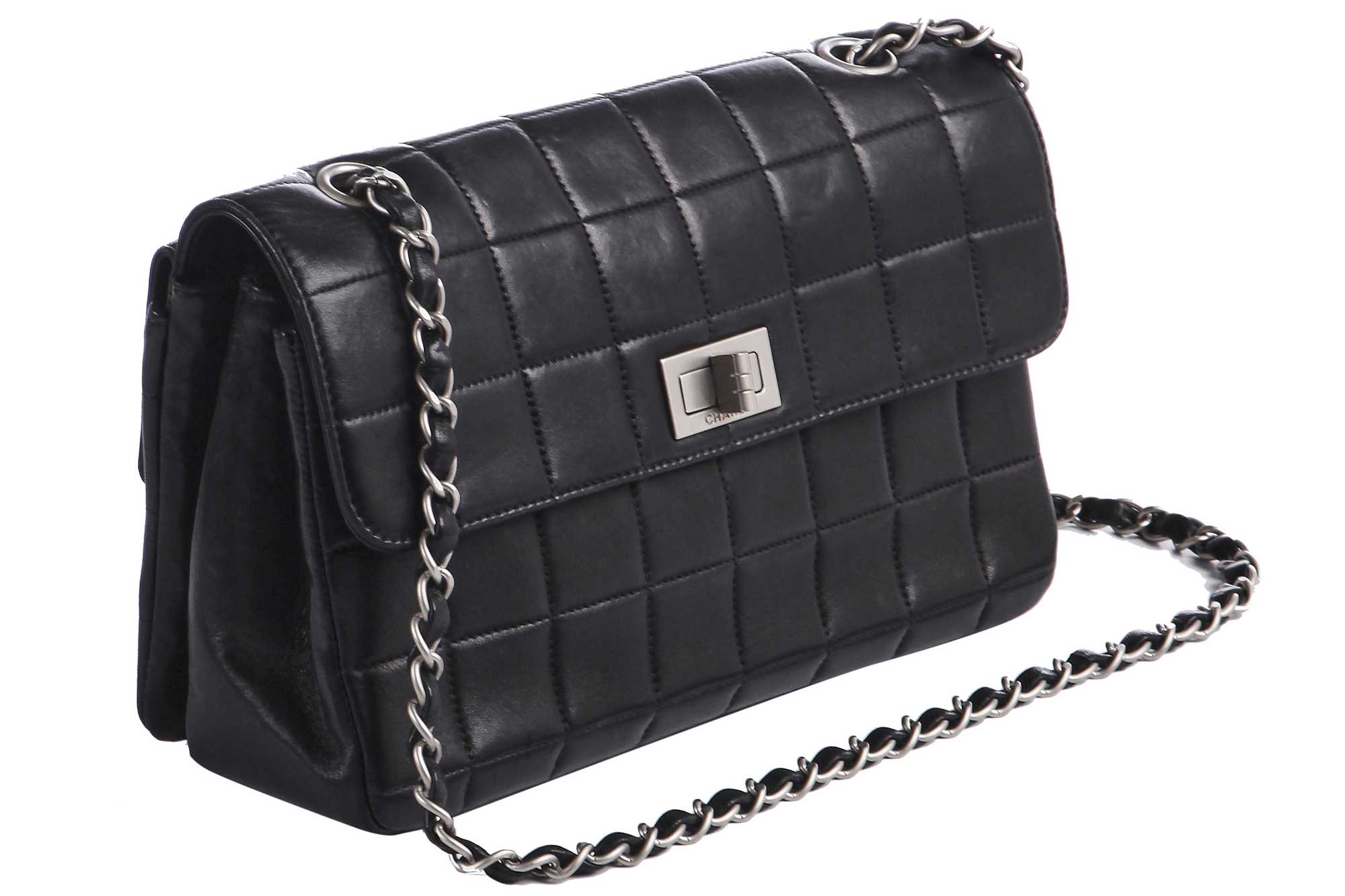 Lot 8 - A Chanel quilted black lambskin leather 2.55 variation, 2000-02