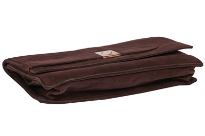 Lot 66 - A Cartier brown suede clutch with 9K gold clasp, 1930s